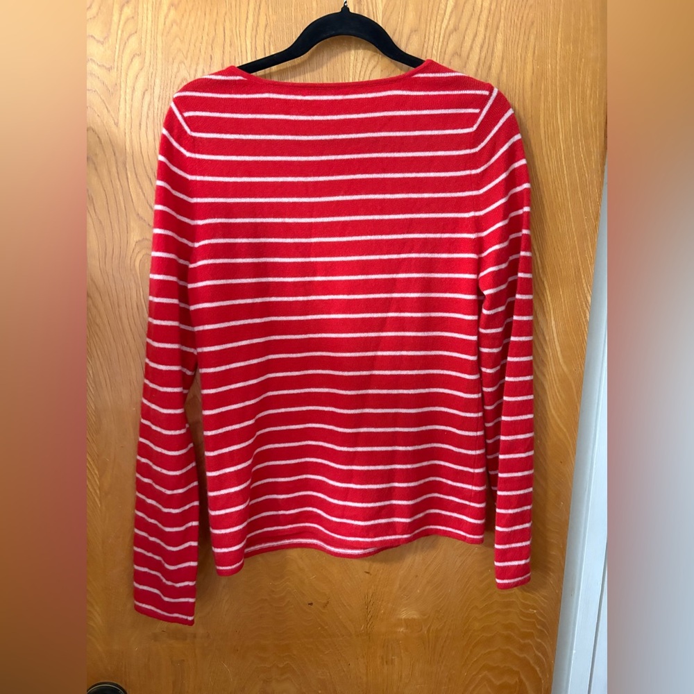 Barneys New York Red and White Striped Cashmere Crew Neck Sweater L - Picture 8 of 8